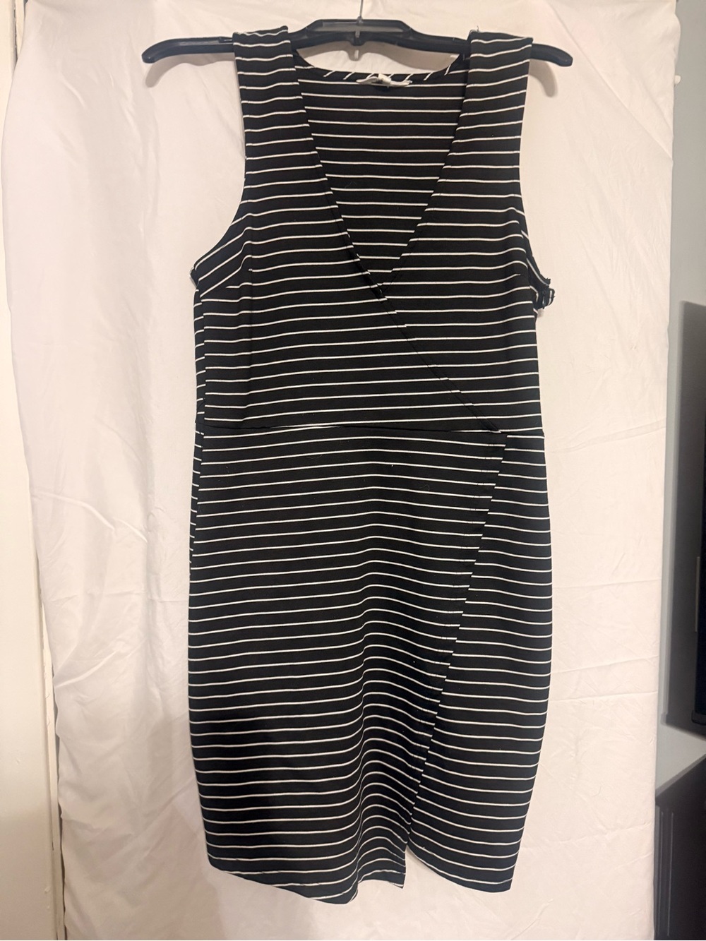 BB Dakota Black and White Striped Sleeveless Wrap Dress